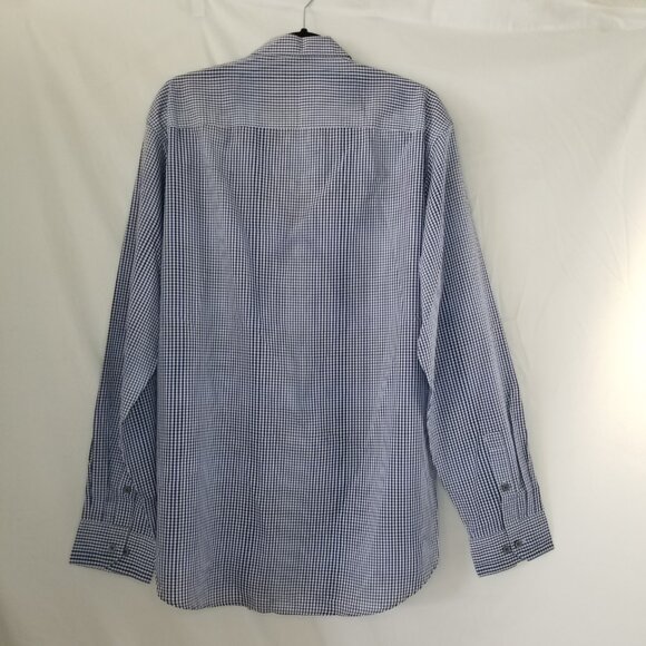 Alfani Men XL 17/36-37 Fitted Performance Long Sleeve Button Up Check Blue Shirt - Picture 7 of 16